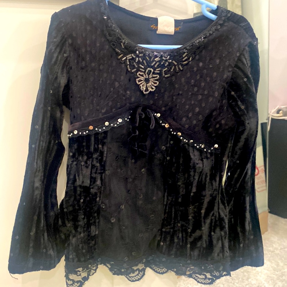 Crushed velvet, lace & sequence tunic